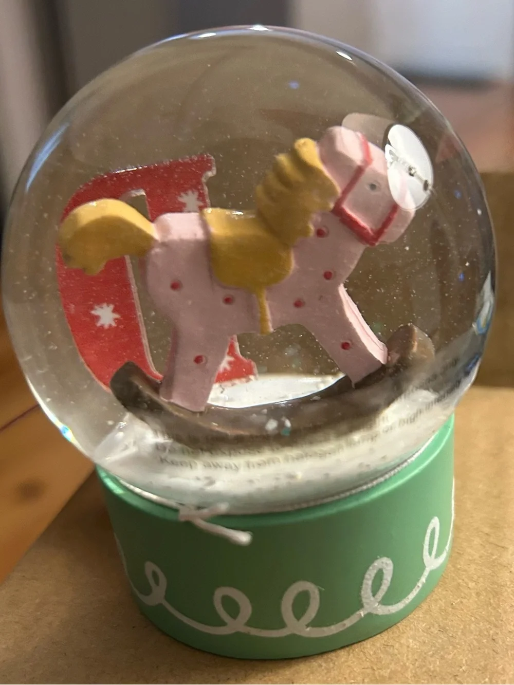 St. Nicholas Square Pink Rocking Horse Snow Globe - Holiday Decor